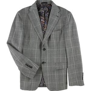 Tallia Mens Plaid Two Button Blazer Jacket, Grey, NWT